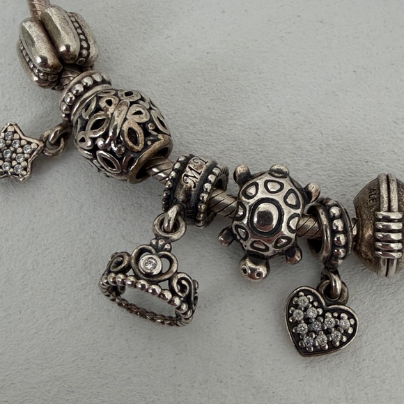 Pandora Silver Snake Charm Bracelet with Heart , Tiara, & Star - Picture 4 of 4